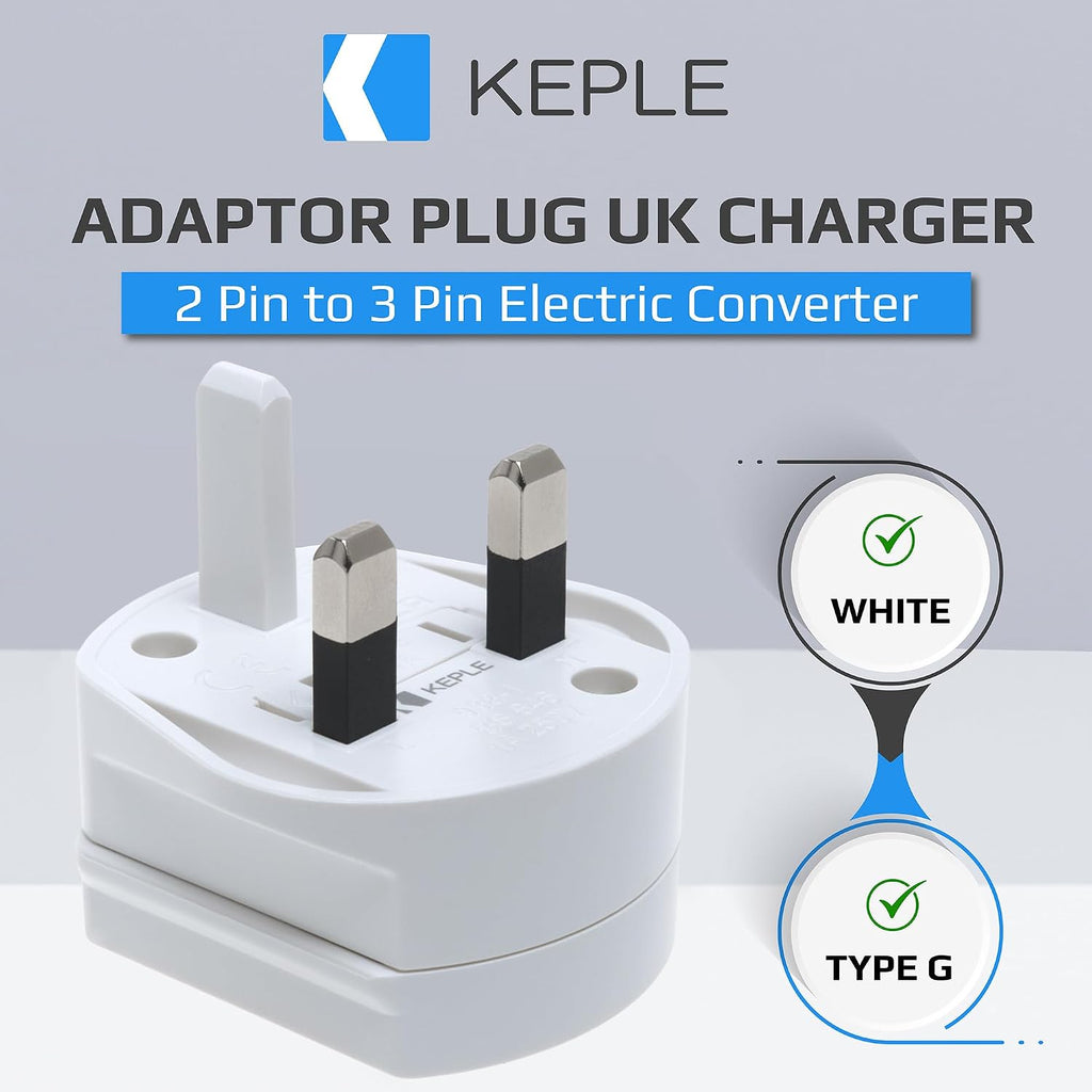 Toothbrush Adaptor Plug UK Charger Adapter Shaver Socket 2 Pin to 3 Pin Electric for Razor Plugs Bathroom Two to Three Prong Charging Tooth Brush Plugs Adapters Electrical Shaving (White)
