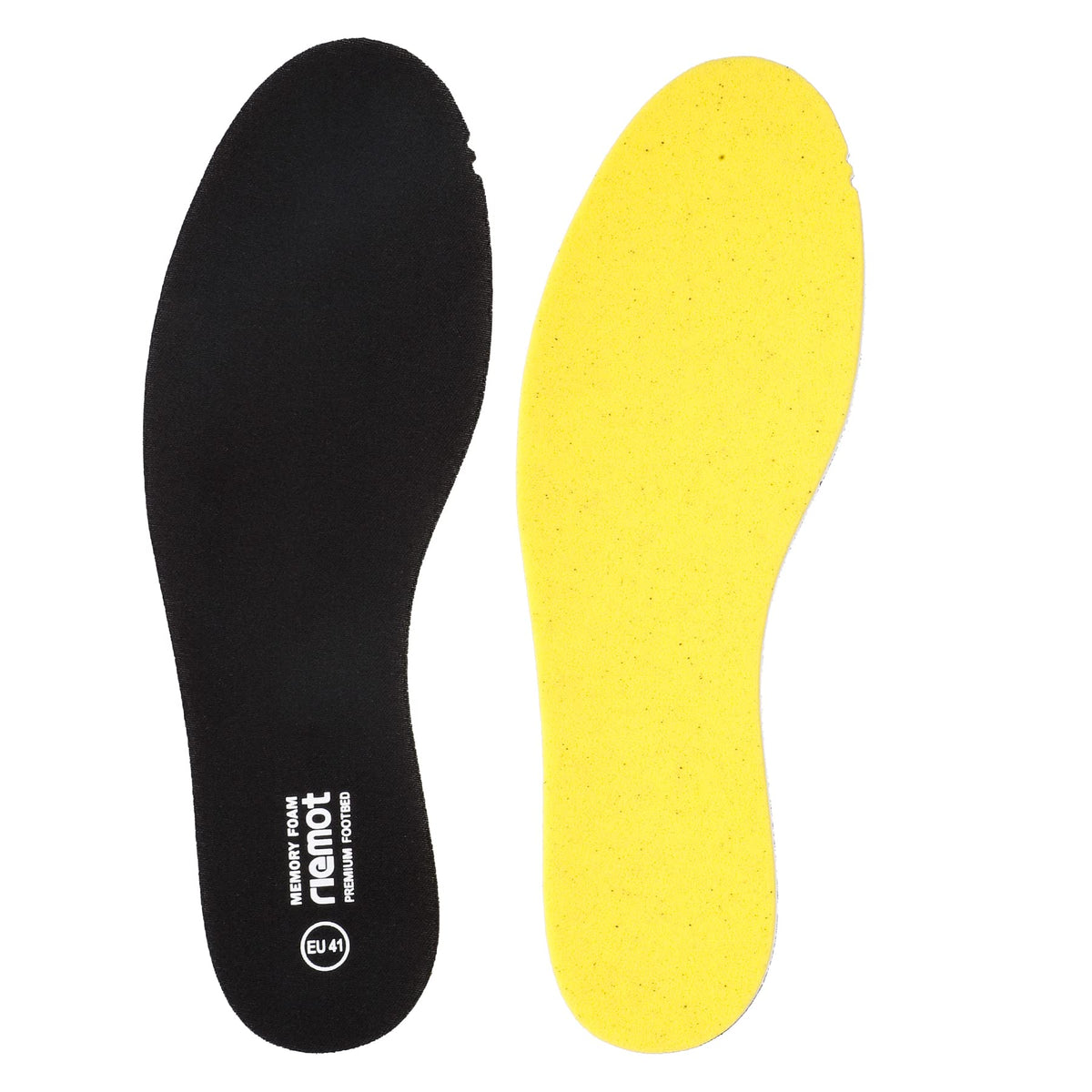 riemot Memory Foam Insoles for Men and Women - Replacement Shoe Inserts Comfort Cushioning for Sports Shoes, Trainers, Sneakers, Work Boots and Walking Shoes, Black with Yellow Base, UK8 / EU42