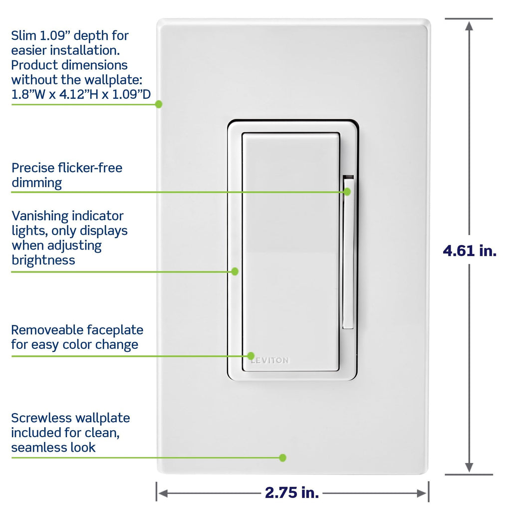 Leviton Decora Smart Switch, Wi-Fi, D315S-1RW, White