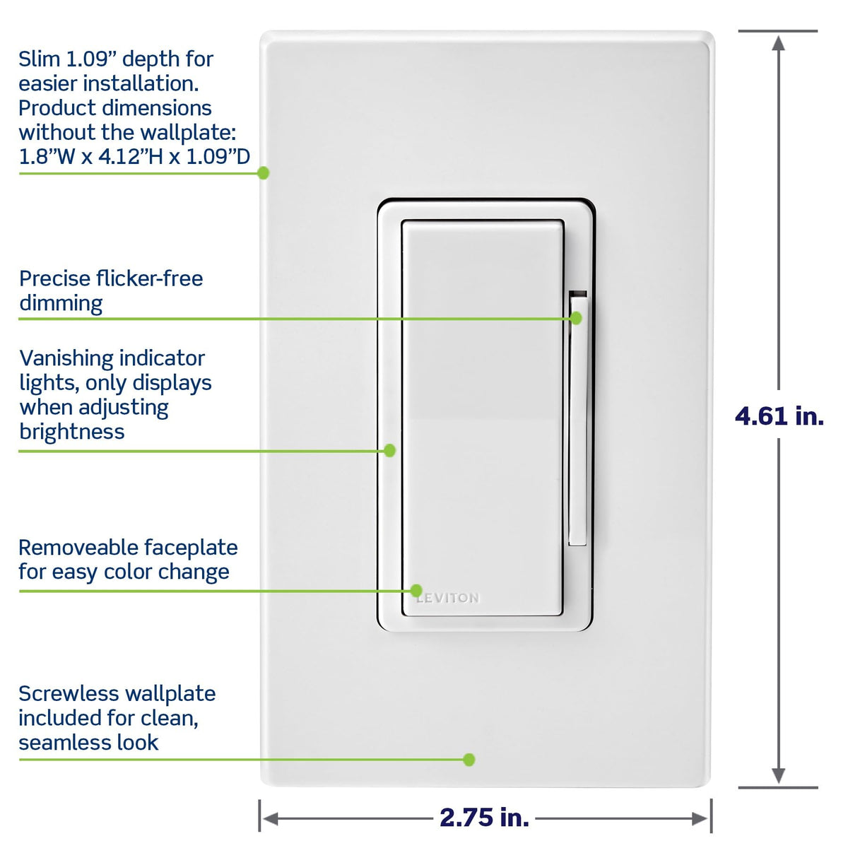 Leviton Decora Smart Switch, Wi-Fi, D315S-1RW, White