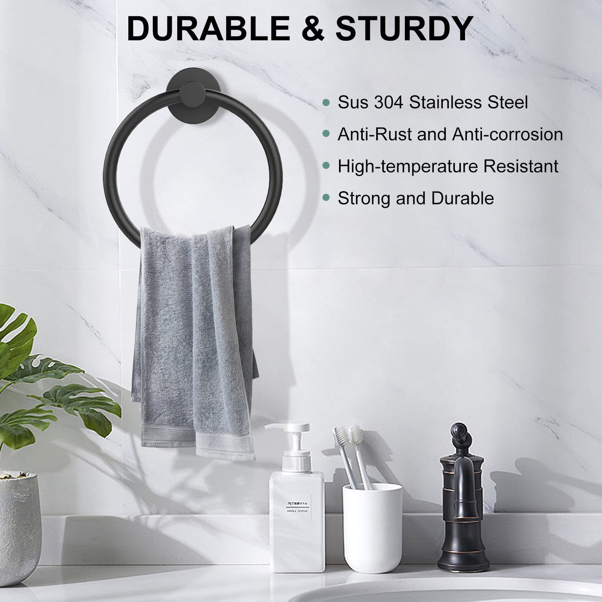 SetSail Towel Holder for Bathroom Wall Matte Black Towel Ring