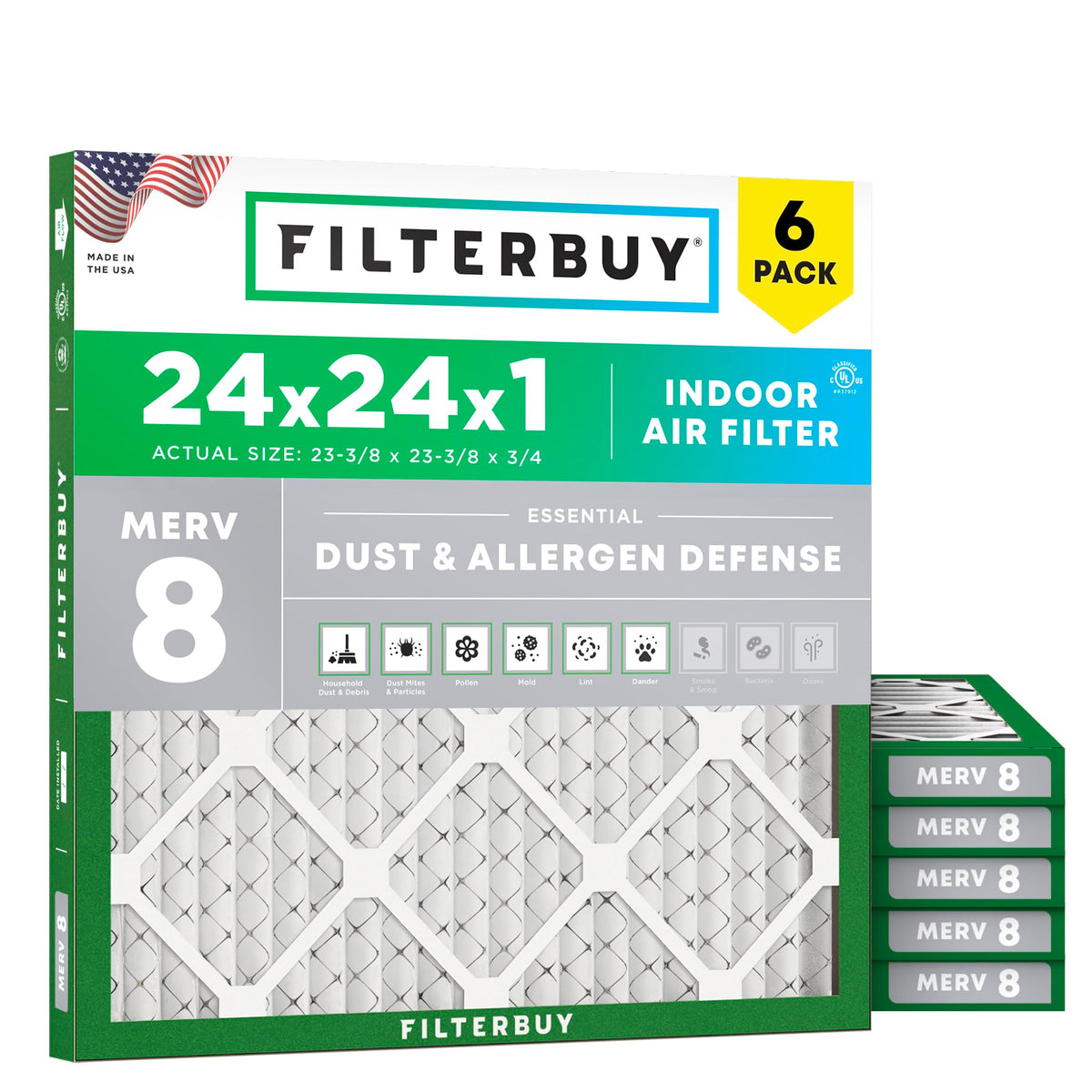 Filterbuy 30x32x1 Air Filter MERV 8 Dust & Allergy Defense (6-Pack)
