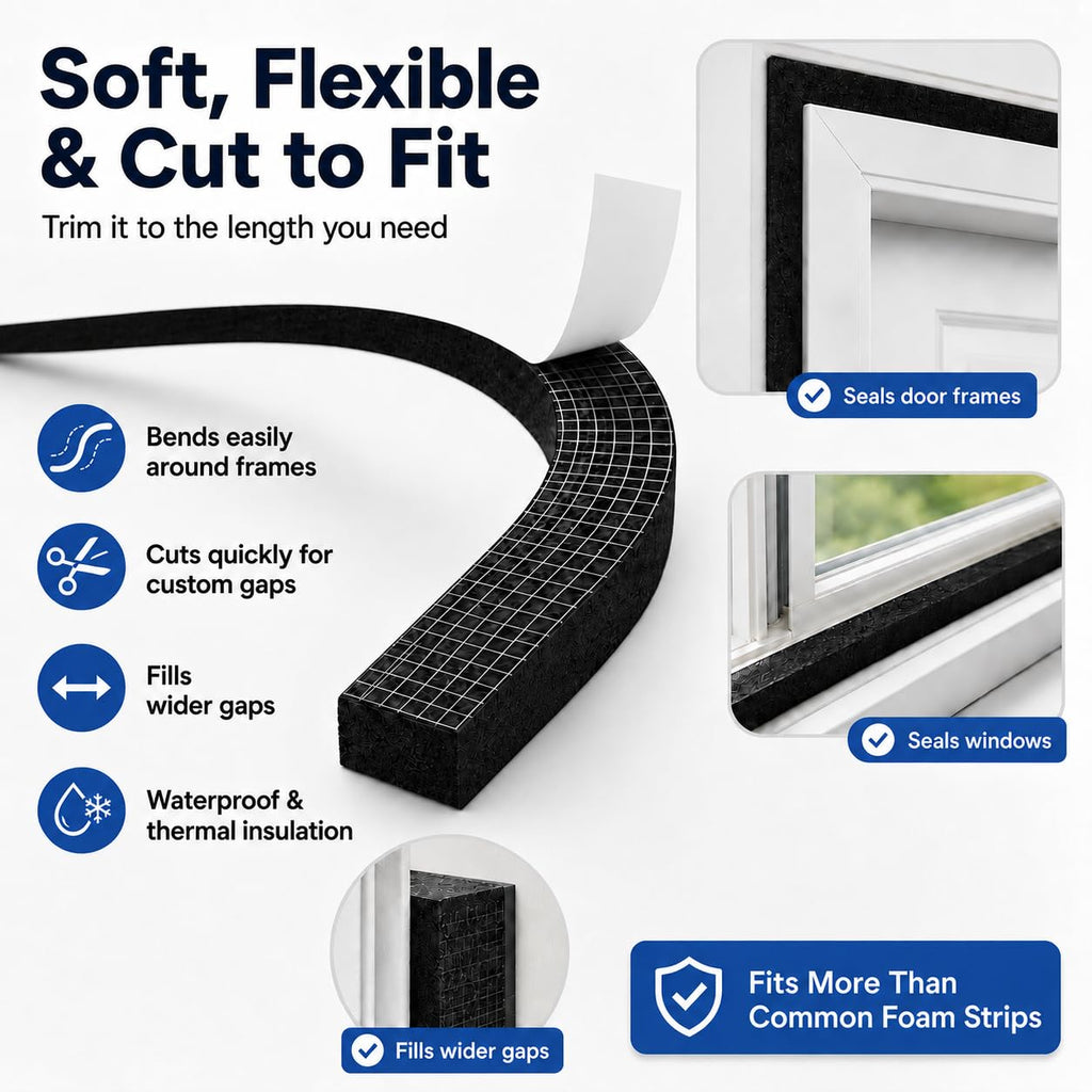 EVA Weather Stripping Foam Insulation Tape with Adhesive Foam Door Seal Weather Strip for Door Frame/Window/Gaps/Insulation/Buffer