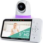 Babysense Prisma Baby Monitor with Camera and Night Vision, 5” HD Video Baby Monitor, 6-Color Night Light, Split Screen, Baby Sound Machine with White Noise & Lullabies, Secure No WiFi