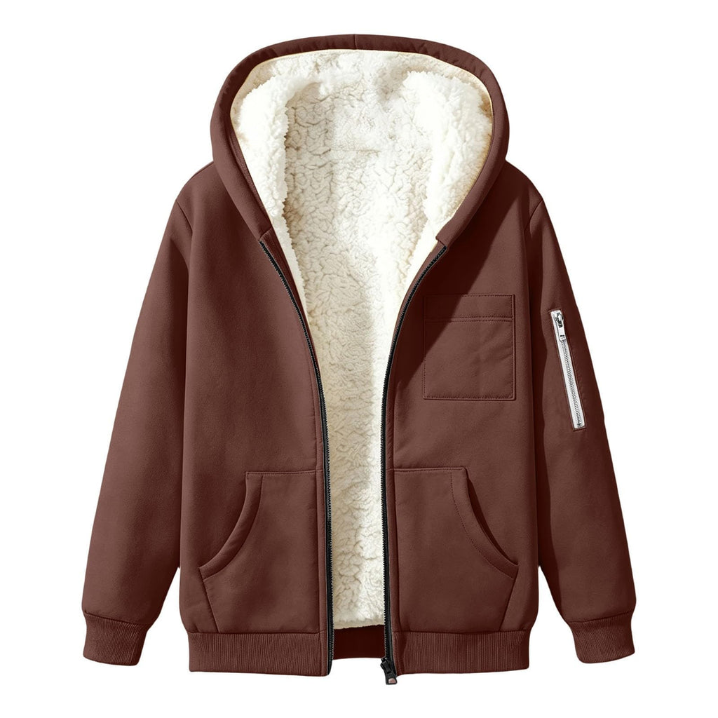 Womens Teddy Fleece Hoodies Sherpa Lined Fuzzy Jacket with Pockets Full Zip Hooded Sweatshirts Ladies Fall Winter Warm Jumper Coat Outwear Thermal Outfits Clothing
