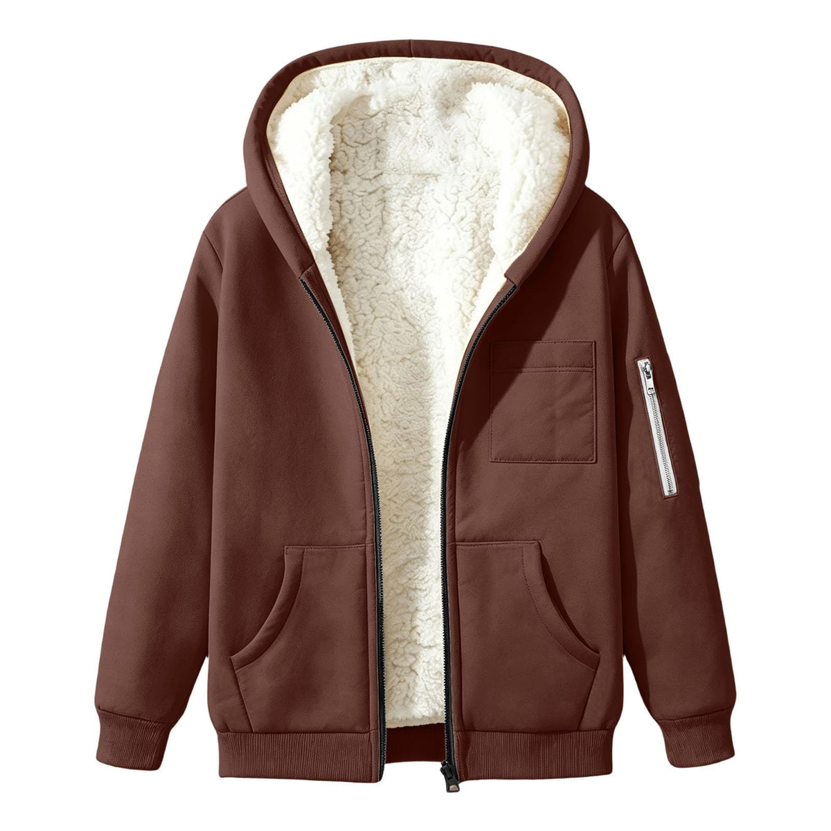 Womens Teddy Fleece Hoodies Sherpa Lined Fuzzy Jacket with Pockets Full Zip Hooded Sweatshirts Ladies Fall Winter Warm Jumper Coat Outwear Thermal Outfits Clothing