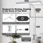 Airlonv LED Desk Lamp with Clamp, 17" Stepless Dimming Light, Black