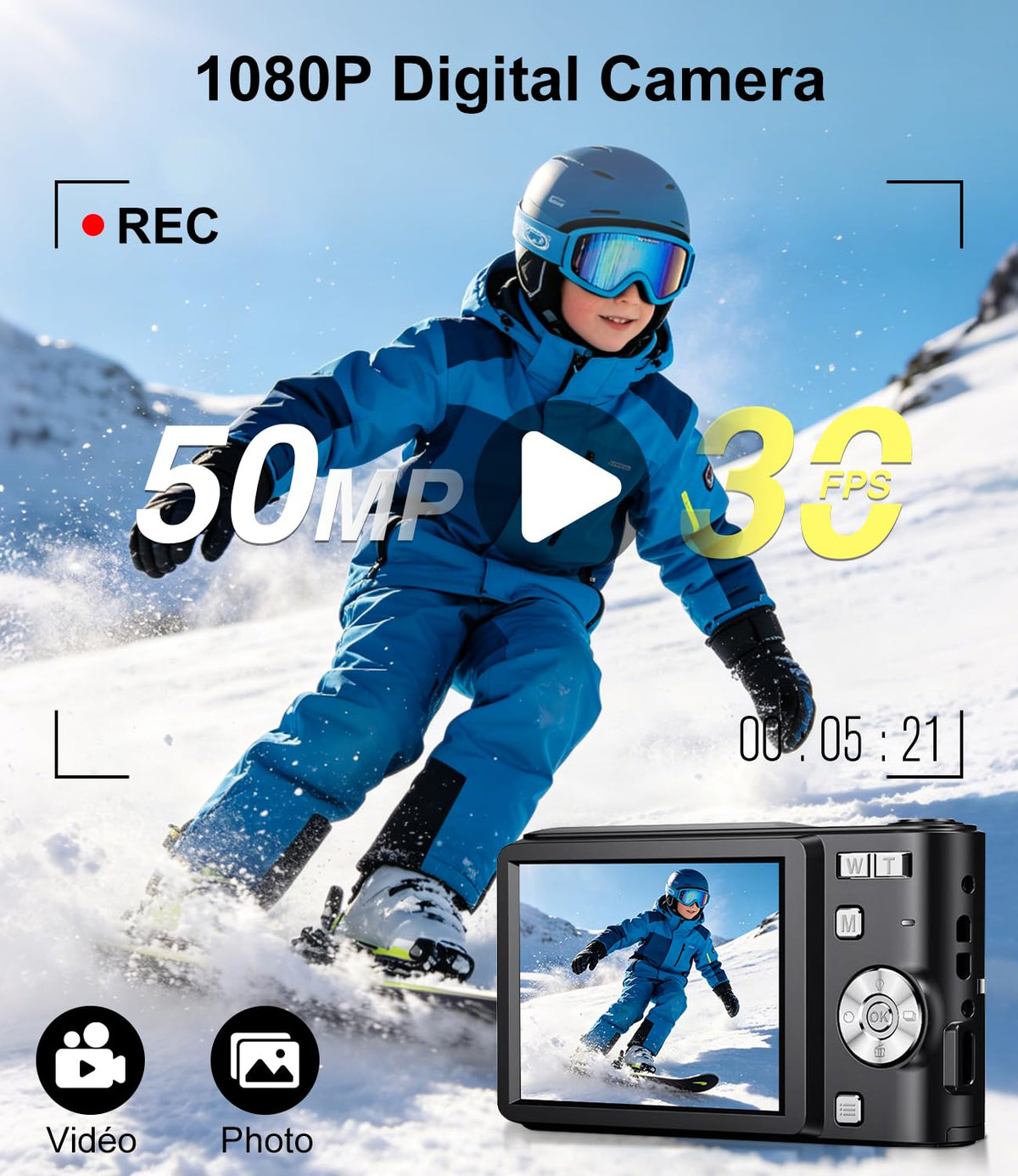 Digital Camera, 1080P FHD Vlogging Camera 50MP Compact Portable Photo Camera with 2.4" Screen, 16X Digital Zoom Mini Small Pocket Camera for Kids Students with 1 Battery, 16GB Card (Pink)