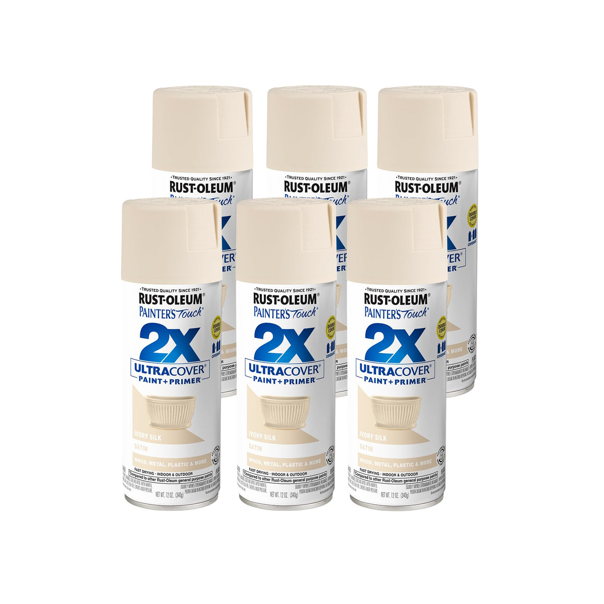 Rust-Oleum 334023-6PK Painter's Touch 2X Ultra Cover Spray Paint, 12 oz, Gloss Almond, 6 Pack