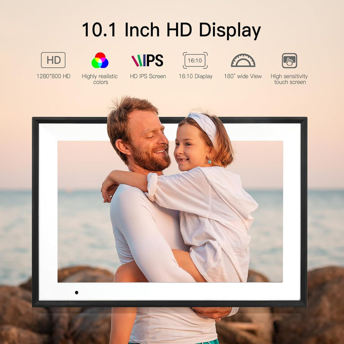 Digital Picture Frame 10.1 Inch Large Digital Photo Frame with 1280 * 800 IPS Full HD Touchscreen, Humblestead 32GB WiFi Smart Frame Share Photos and Videos via AiMOR App, Black