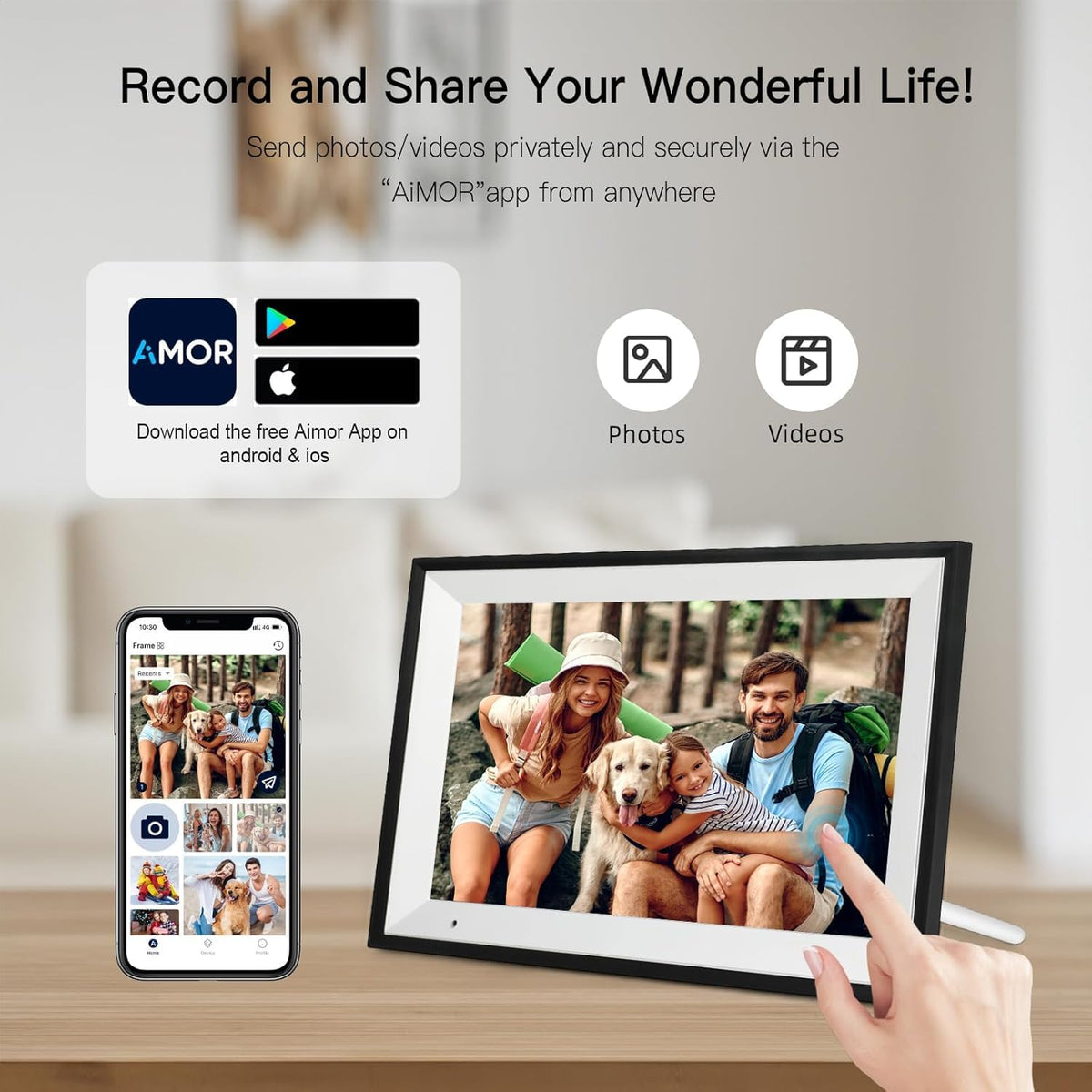Digital Picture Frame 10.1 Inch Large Digital Photo Frame with 1280 * 800 IPS Full HD Touchscreen, Humblestead 32GB WiFi Smart Frame Share Photos and Videos via AiMOR App, Black