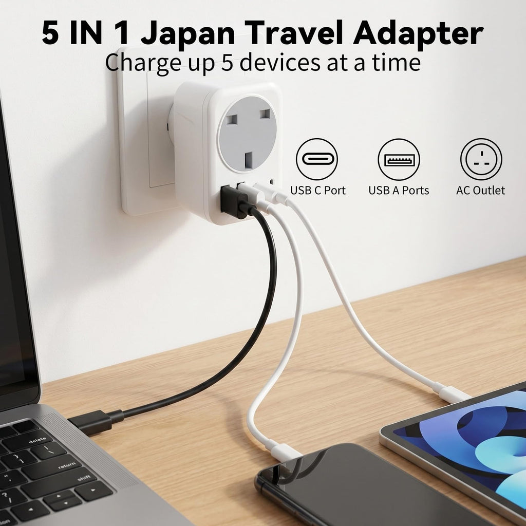 2 Pack UK To European Plug Adapter, 5 IN 1 European Travel Adaptor with 2 USB C & 2 USB A, EU Plug Adapter for Germany Spain France Turkey Greece etc (Type E/F)