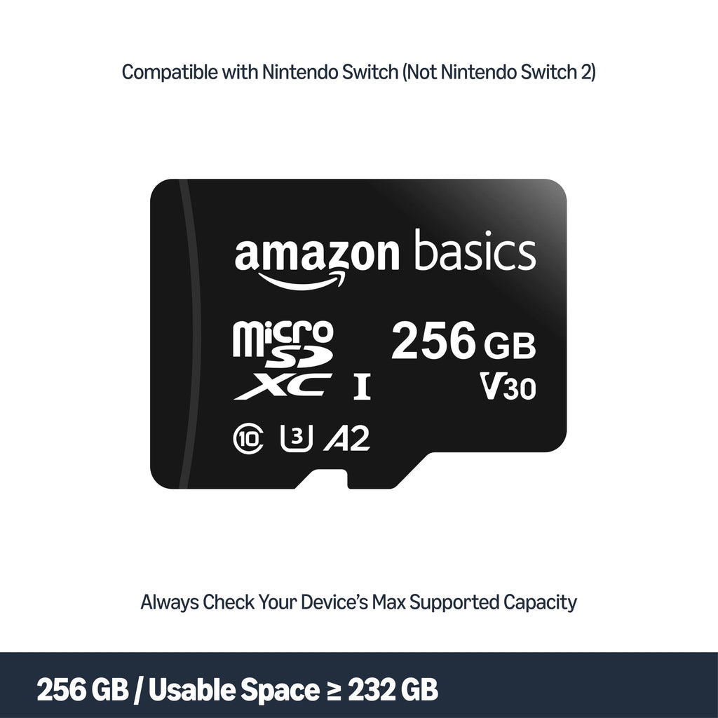 Amazon Basics microSDXC Memory Card, 64GB, A2, U3, 100MB/s Read Speed, Black, 2-Pack