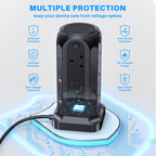 Tower Extension Lead 2M, 12 Way, 6 USB, 4 Independent Switches