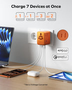 MOMAX Universal Travel Adapter 70W GaN, Travel Plug Adapter for UK/EU/AU/US