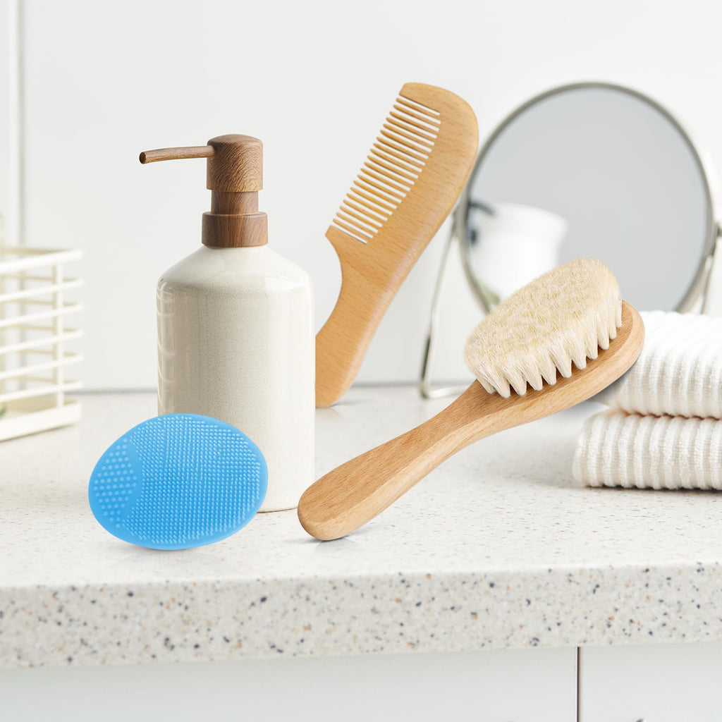 Baby Hair Brush with Wooden Handle and Super Soft Goat Bristles for Newborns, Infant, Toddlers, Kids