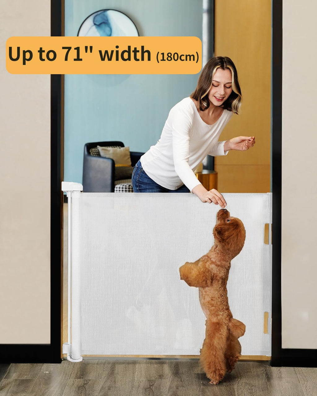 Retractable Mesh Baby & Dog Gate for Stairs, 86cm Tall x 140cm Wide, Black