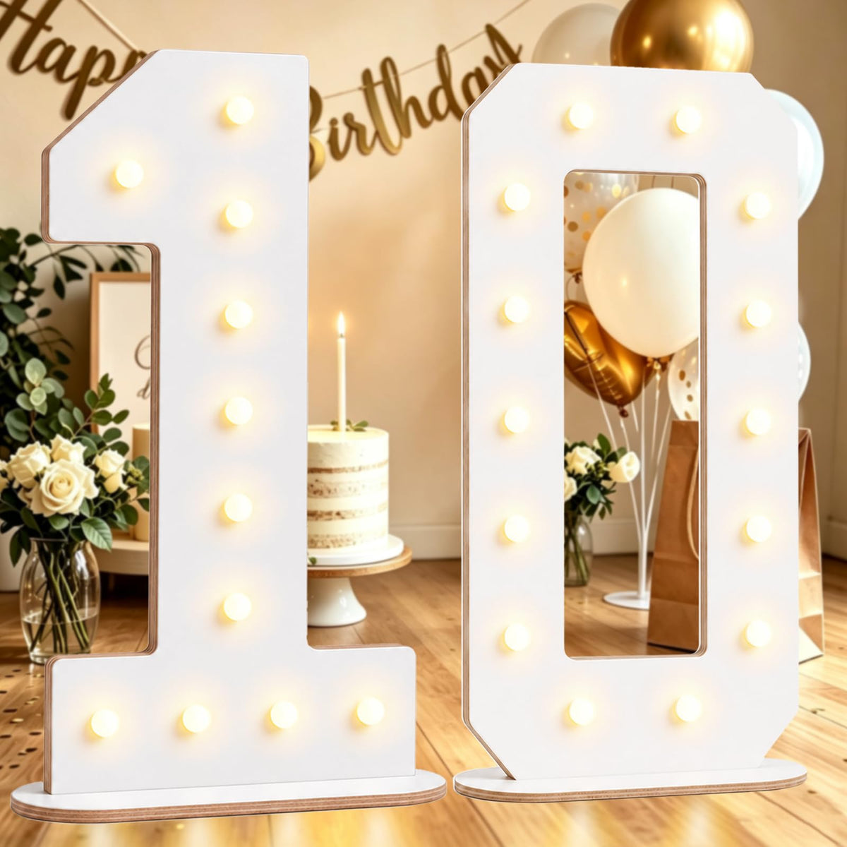 Pooqla 2.4FT Light Up Numbers, Marquee Numbers 2.4 Feet Tall Party Decor for Her Him, Mosaic Big Sign for 7th 17th 70th Birthday Anniversary Decoration Backdrop, Large Pre-Cut Frame Number 7