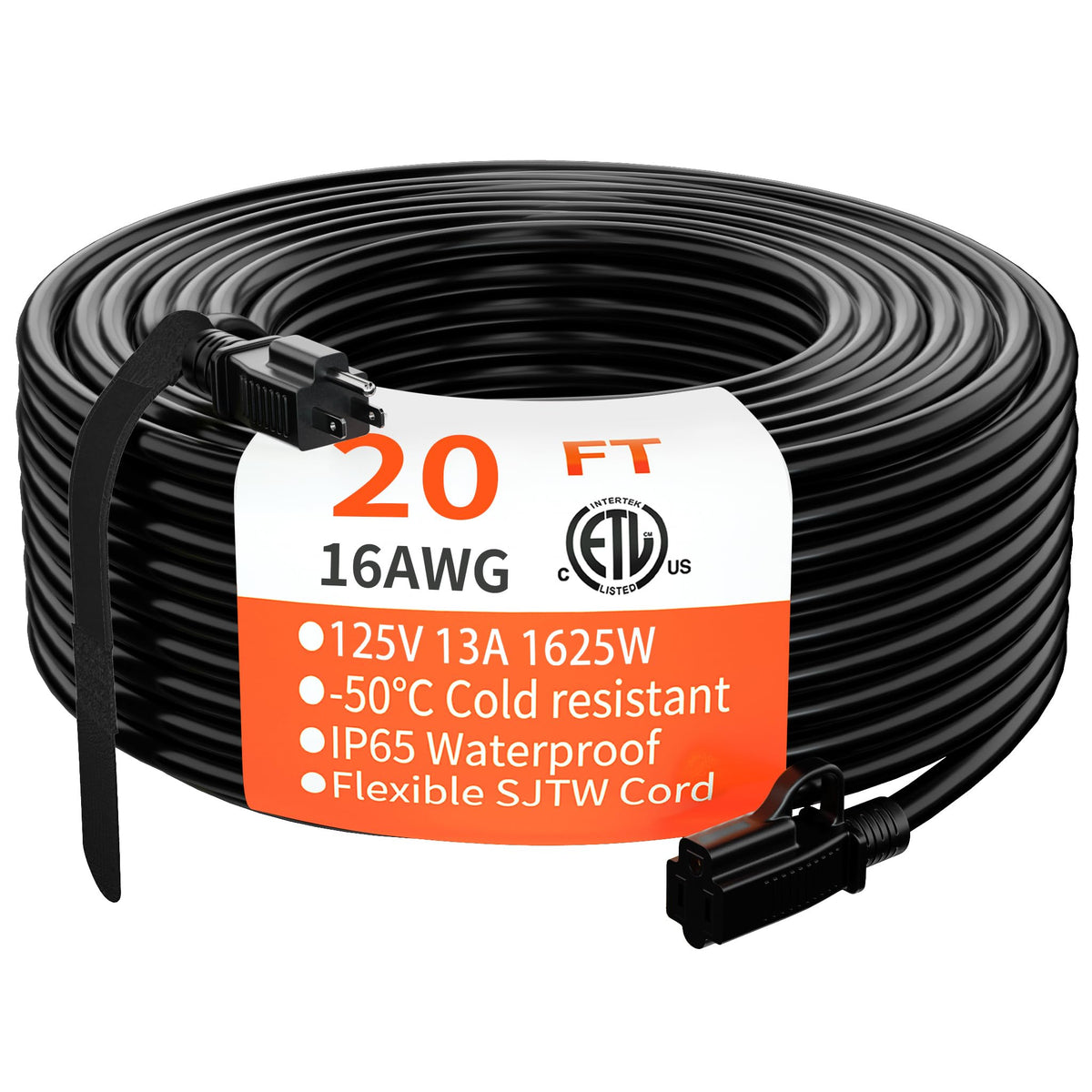 HUANCHAIN Indoor Black Extension Cord 3 FT Waterproof 16/3 Gauge