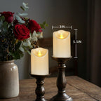 Outdoor Flameless Candles, Patented 3D Dual-LED, Set of 2 Slanted Plastic Pillars with Remote, Waterproof Non-Melting Battery Operated Decor for Bathroom Bedroom Gift, Black (D3 x H6)