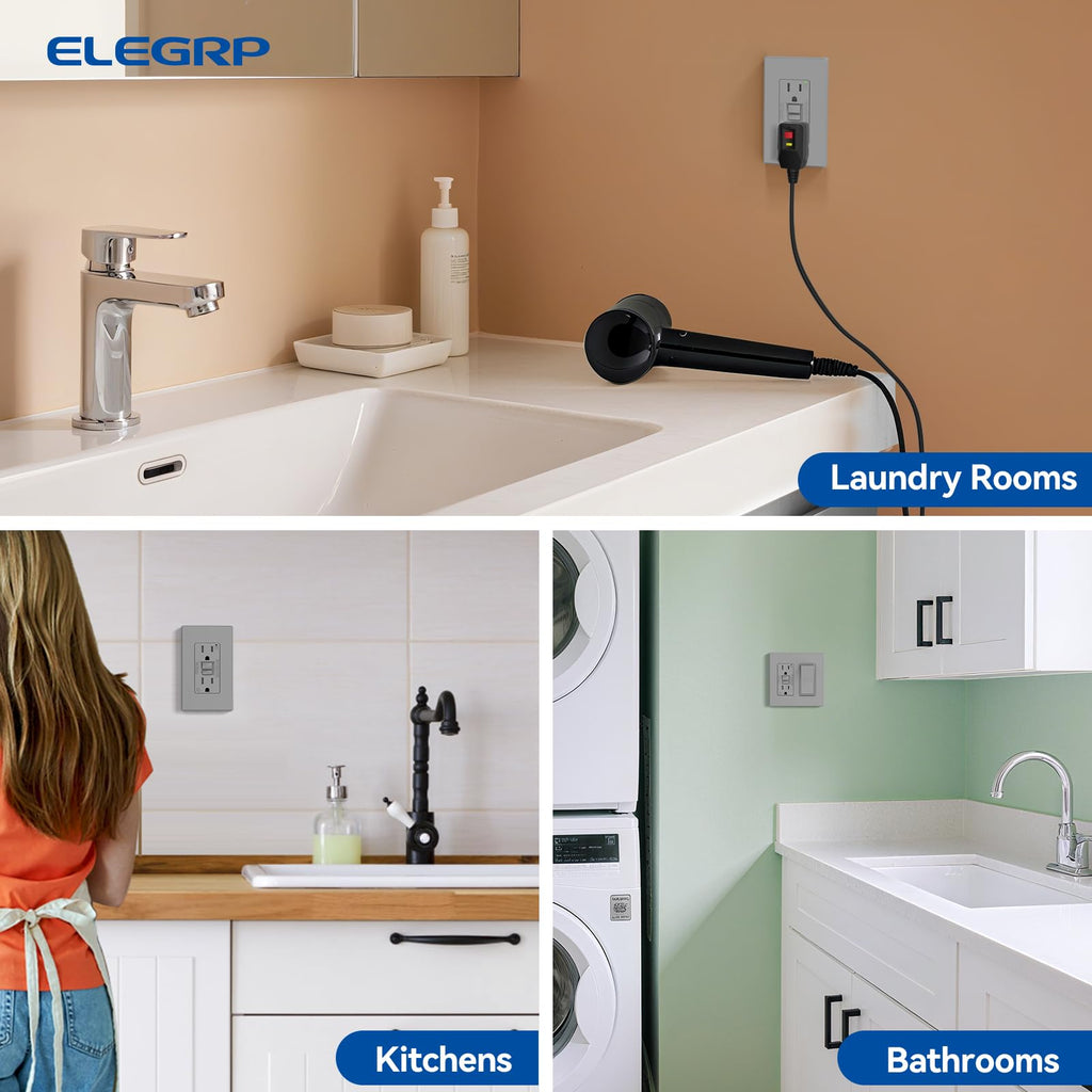 ELEGRP GFCI Outlet 20 Amp, Self-Test GFI Electrical Outlet with Thinner Design, TR Tamper Resistant GFCI Receptacle, Ground Fault Circuit Interrupters with Wall Plate, UL Listed, Light Almond, 1 Pack