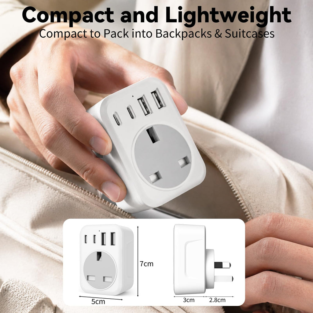 2 Pack UK To European Plug Adapter, 5 IN 1 European Travel Adaptor with 2 USB C & 2 USB A, EU Plug Adapter for Germany Spain France Turkey Greece etc (Type E/F)