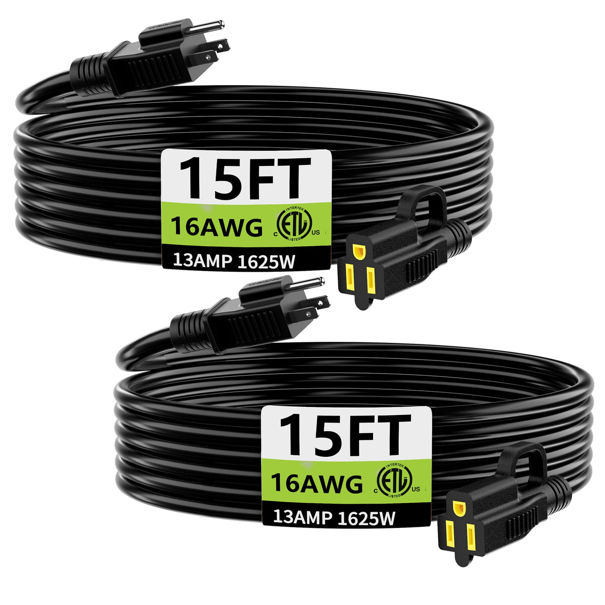 HUANCHAIN Indoor Black Extension Cord 3 FT Waterproof 16/3 Gauge