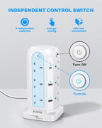 Tower Extension Lead 2M, 12 Way, 6 USB, 4 Independent Switches