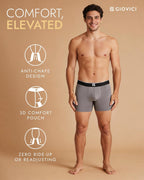 Giovici Mens Boxers Bamboo Anti Chafing Soft Comfortable Boxer Briefs Longer Leg - Boxer Shorts Multipack - Moisture Wicking Technology