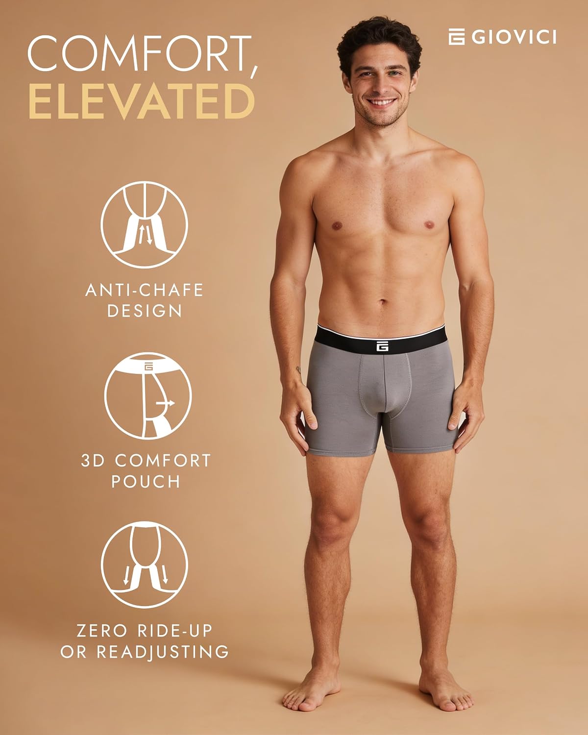 Giovici Mens Boxers Bamboo Anti Chafing Soft Comfortable Boxer Briefs Longer Leg - Boxer Shorts Multipack - Moisture Wicking Technology