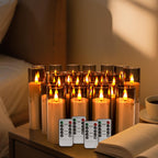 YOROXRG Solar flameless Candles Outdoor Waterproof,Dusk to Dawn Outdoor Lighting, Flickering fameless Reusable LED Light Candles for Lantern Garden Camping and Home Decor, 3D Wick (3"X6") Set of 2