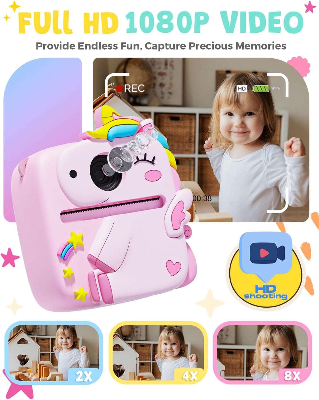 Kids Camera Instant Print,1080P Kids Digital Camera,Girls Gifts Toys Age 3+
