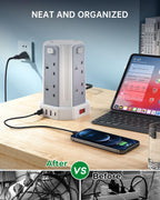 Tower Extension Lead 3M, 8 AC Outlets and 4 USB Ports Extension Tower