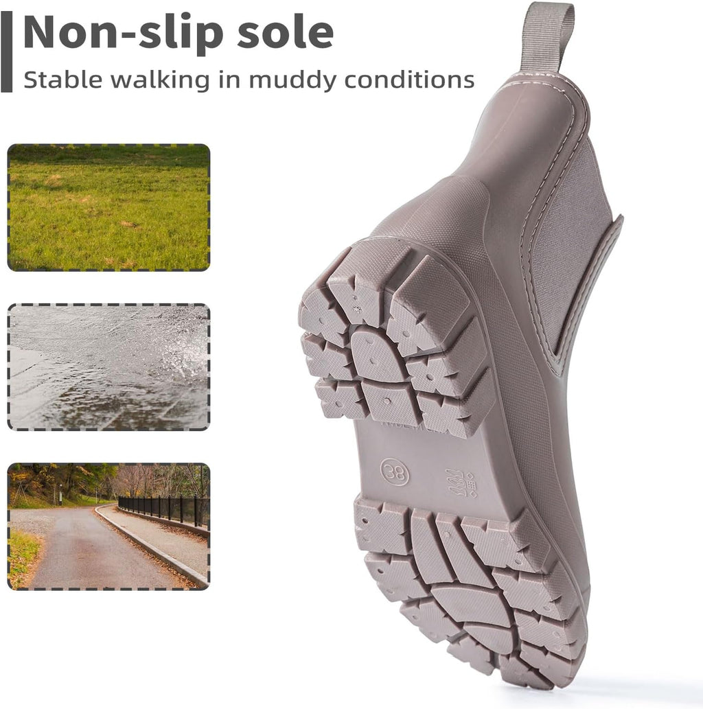 DRECAGE Wellies Boots Women Waterproof Short Chelsea Fashion Ladies Comfortable Rain Boots Outdoors Garden Walking