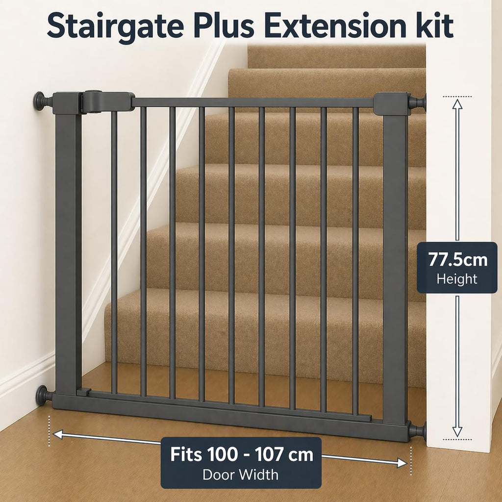 For Your Little One Pressure Fit Safety Stair Gate – No Screws Needed | One-Hand Opening | Secure Baby & Pet Gate for Stairs, Doorways & Hallways (Grey, 7 cm Extension Only)