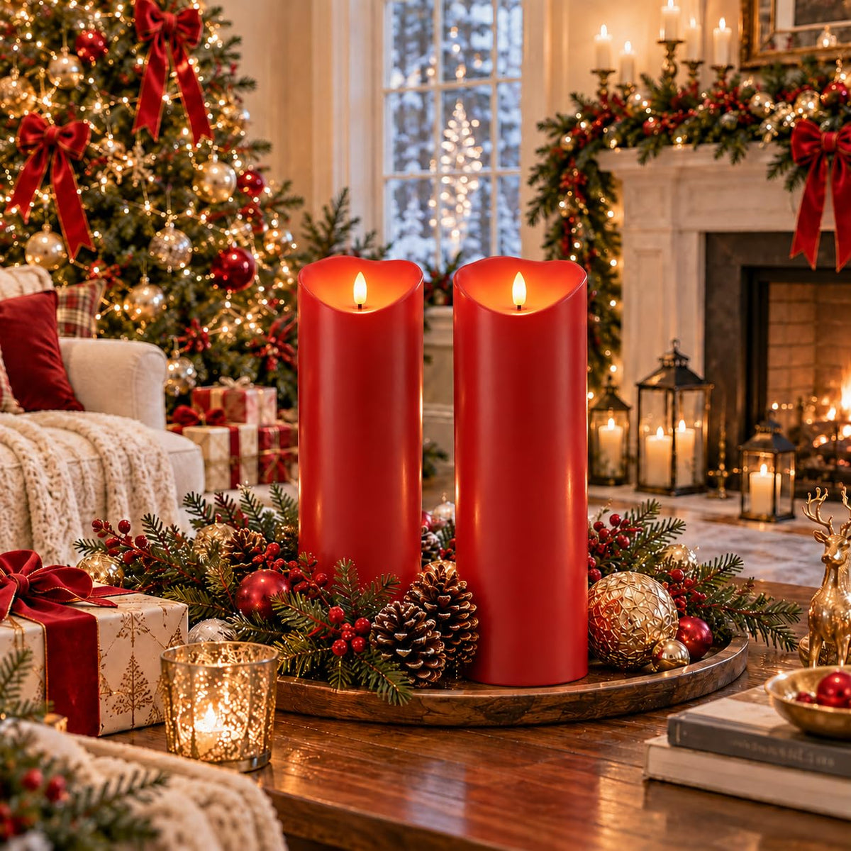 Homemory Orange Drip Real Wax Flameless Candles with Remote Timer, Set of 3