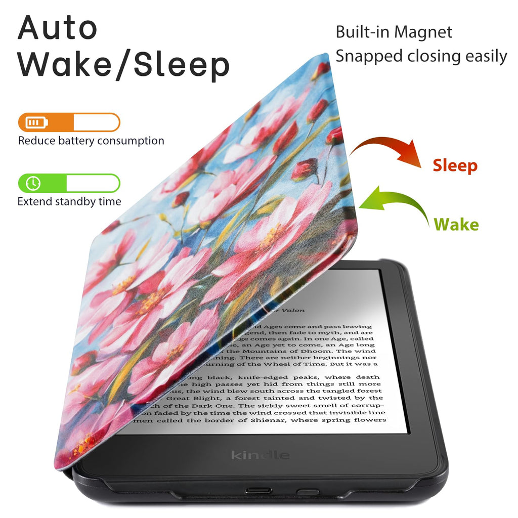 CoBak Case for 6" Kindle 11th Generation 2024 and 2022, Premium PU Leather Smart Cover with Auto Sleep/Wake for Kindle, Black