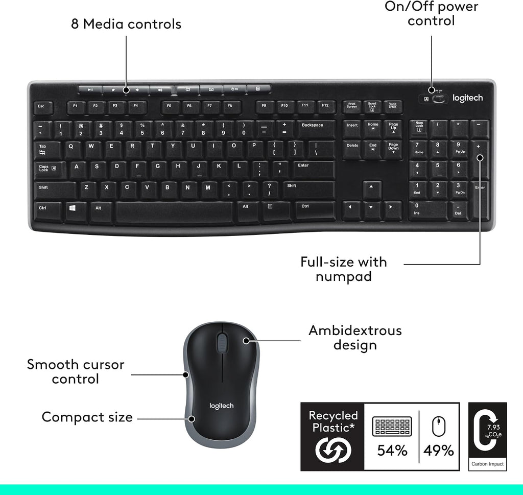 Logitech MK270 Wireless Keyboard and Mouse Combo for Windows