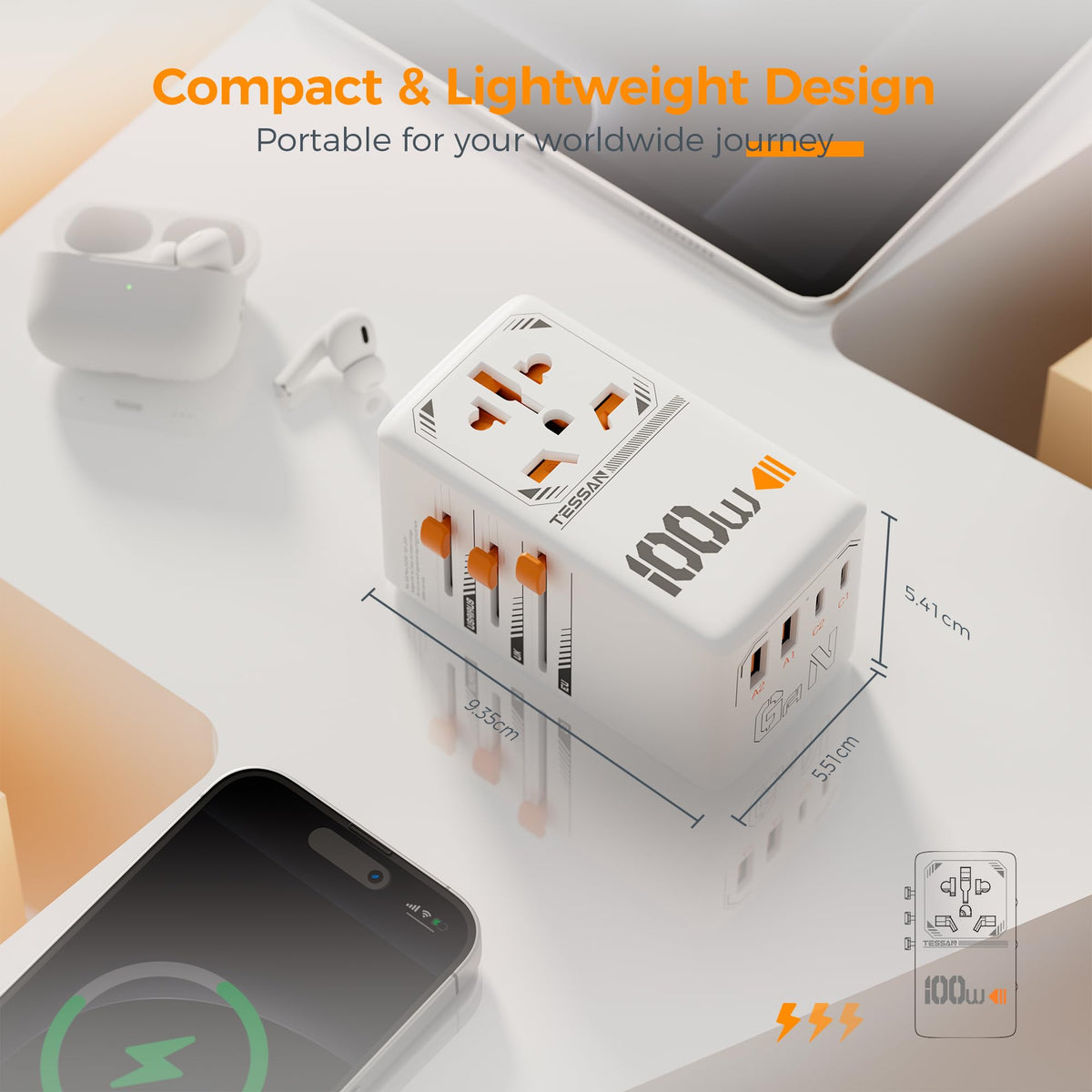 TESSAN Universal Travel Adapter Worldwide with 2 USB C and 2 USB A Ports