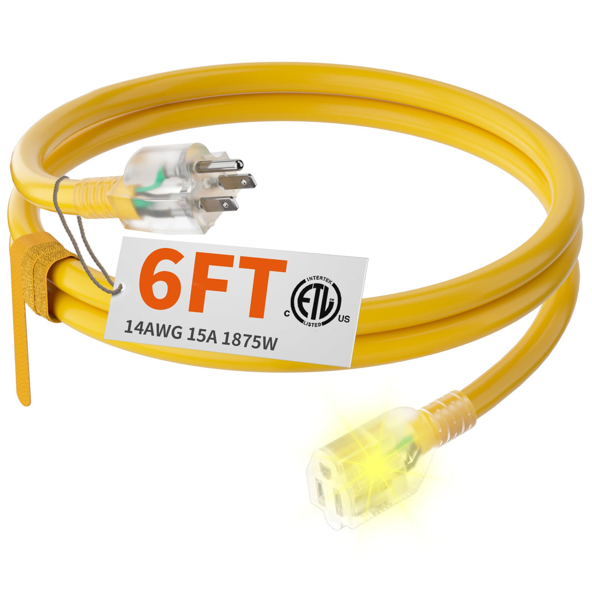 HUANCHAIN Indoor Black Extension Cord 3 FT Waterproof 16/3 Gauge