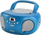 Groov-e Original Boombox - Portable CD Player with Bluetooth, Radio, 3.5mm Aux Port, & Headphone Socket - LED Display, 2 x 1.2W Speakers - Battery or Mains Powered - Blue