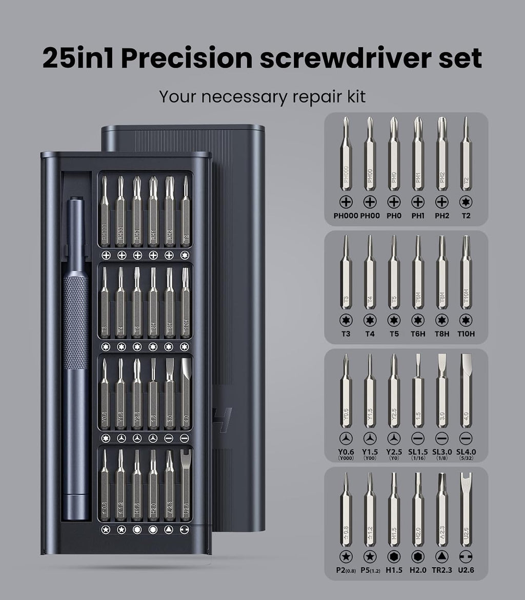 AXTH 25-in-1 Small Precision Screwdriver Set, Professional Magnetic Mini Repair Tool Kit for Phone, Computer, Watch, Laptop, Macbook, Ring Doorbell, Eyeglass, Electronic, [Bearing Steel] Screw Driver