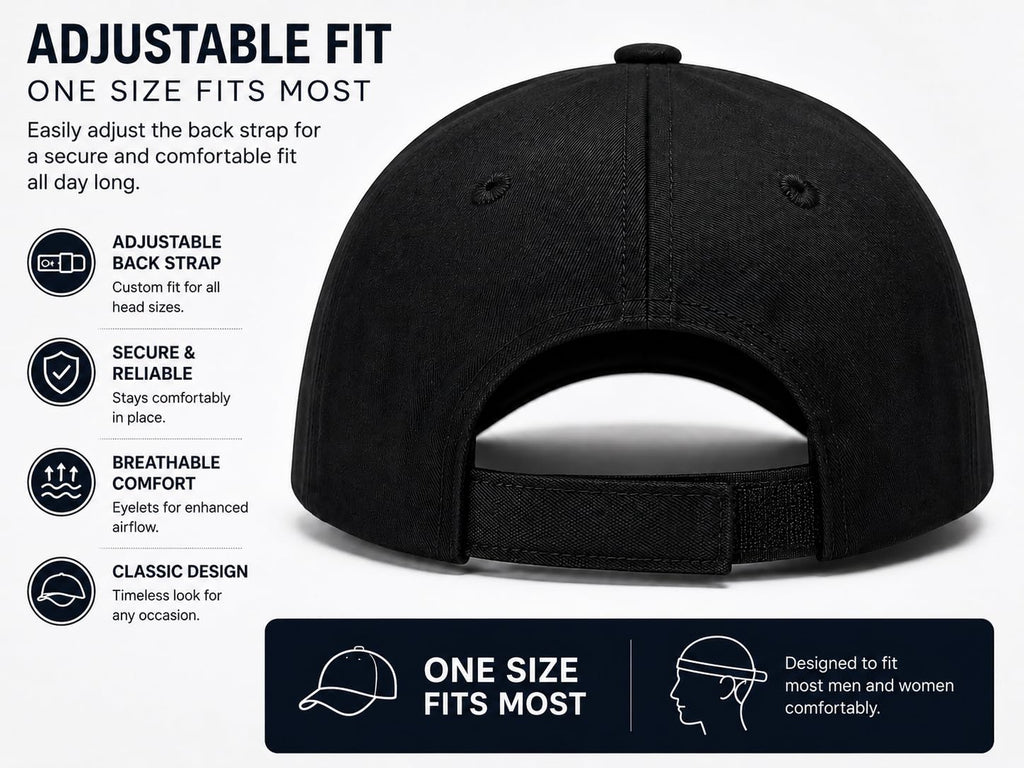 Baseball Cap for Men & Women, Adjustable Unisex 6 Panel Hat with Curved Peak, Breathable Eyelets, One Size Fits Most, Casual Sports Outdoor Wear
