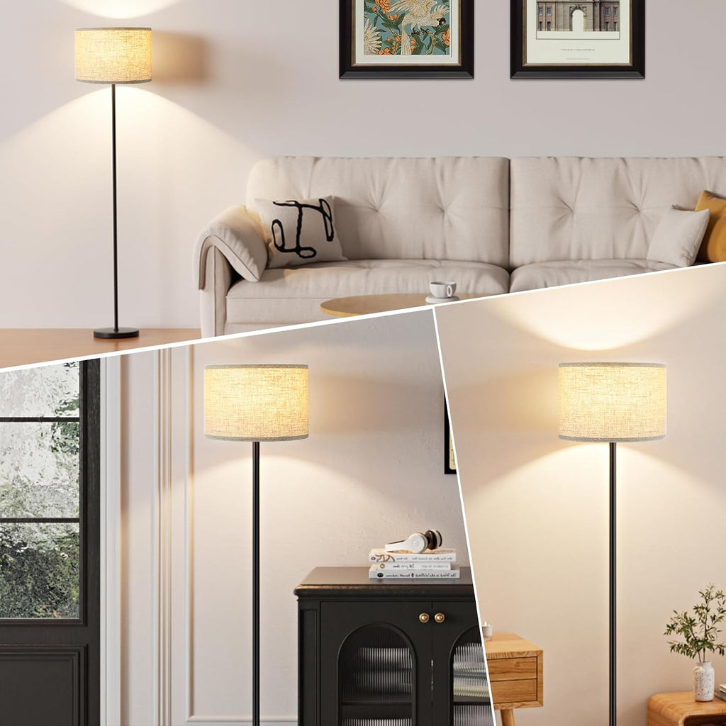 Ambimall Floor Lamp for Living Room with Smart Light Bulb, RGB + Stepless Dimmable Colors Temperature & Brightness(White Shade & Black Pole)