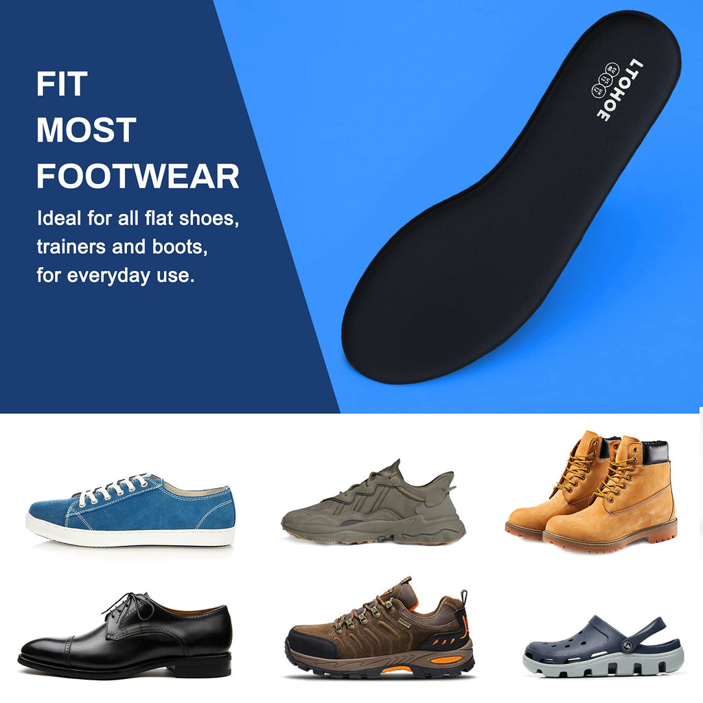 Memory Foam Insoles for Men and Women, Cushioned Shoe Insoles for Running Shoes, Trainers, Work Boots and Walking Shoes, Shock Absorbing Foot Pain Relief Comfort Inner Soles UK Size 3 to 12