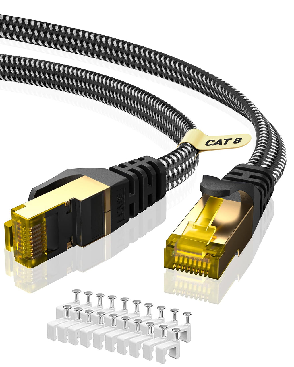ARISKEEN Cat 8 Ethernet Cable 8M, Cat8 Braided Flat High-Speed Gigabit Rj45 STP Shielded Internet Network Lan Patch Cable Cord for Modem Router Computer TV PC