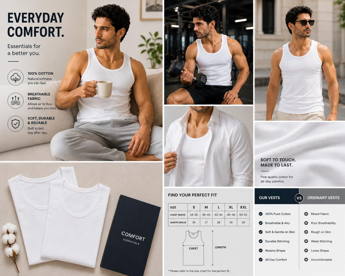 ITRAT Men's Cotton Vests Tank Tops Slim Fit Summer Top Breathable Sleeveless Shirt, Easy Fit Athletic Wear for Workout, Everyday Use and Training Activities (Pack 1, White, XL)