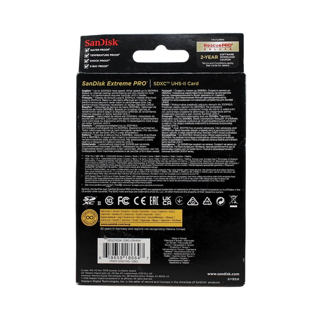 SanDisk 1TB Extreme PRO SDXC card, SD Card, V60 Memory card, 6K & 4K UHD, up to 280 MB/s, Shock, Temperature, Water and X-Ray Proof, RescuePro Deluxe data recovery software, UHS-II, Class 10, U3