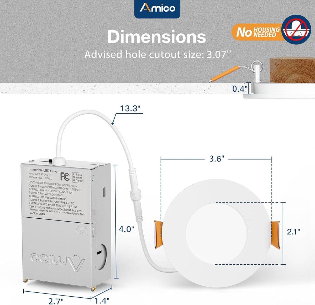 Amico 12 Pack 3 Inch LED Recessed Lighting, Canless Wafer Downlight, White