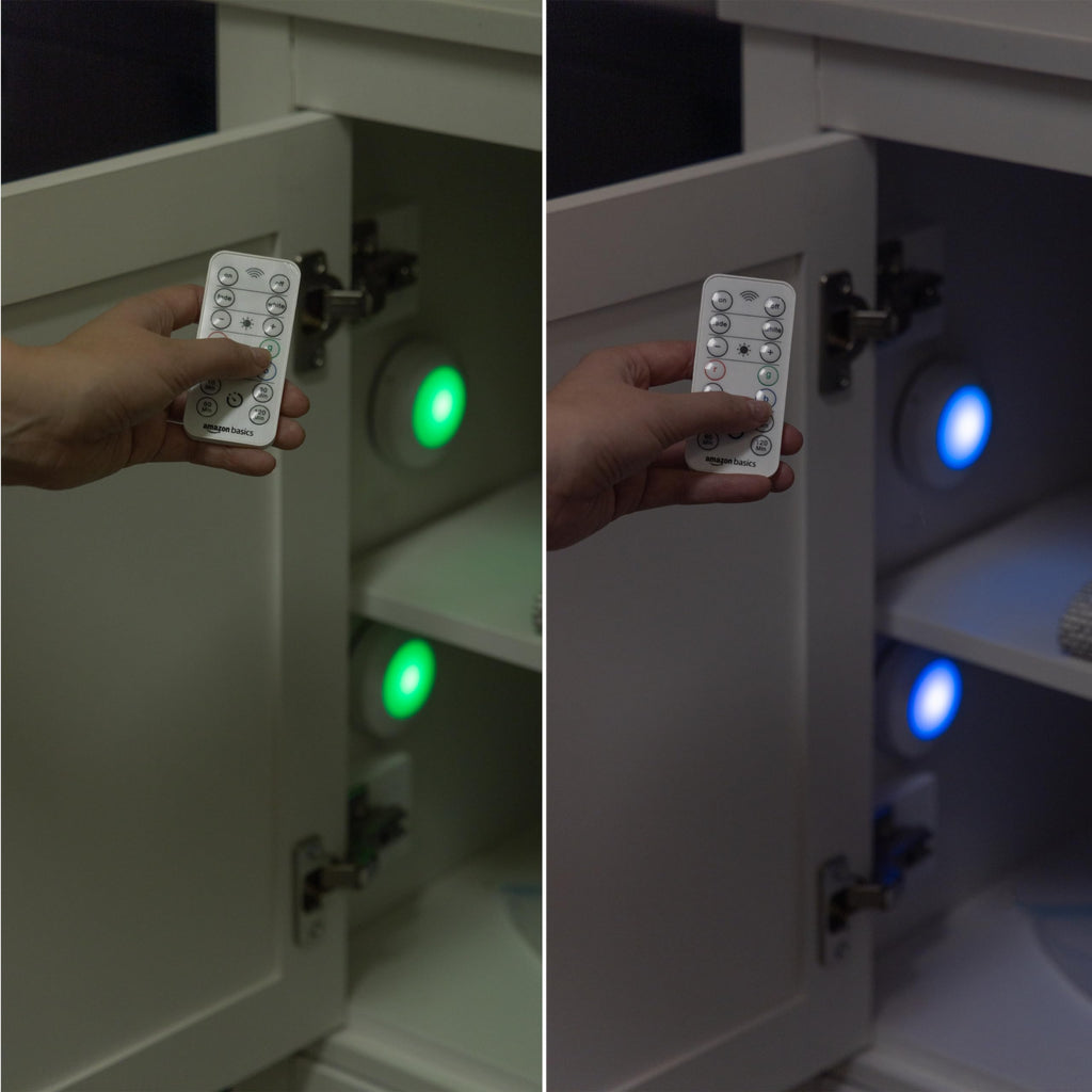 Amazon Basics LED Puck Lights, Battery Operated, 50 Lumens, Under Cabinet Lighting, Easy to Install, Easy to Use, Adhesive Backing, 2-Pack, White